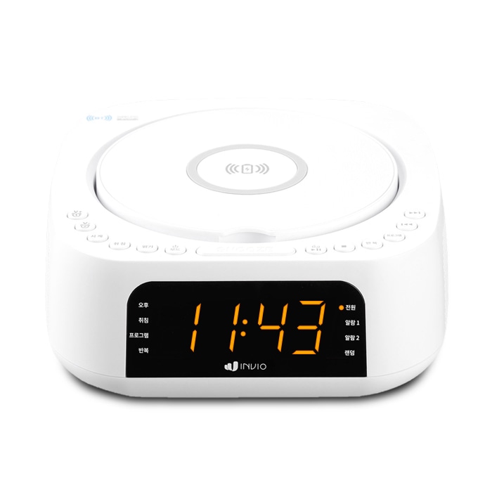 오늘의집 인비오 고속무선충전 LED시계 블루투스 CD플레이어 FM라디오 IV-CD200W