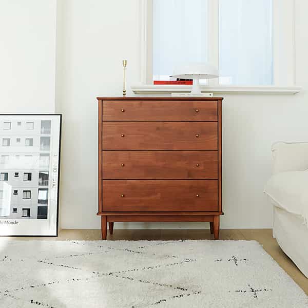 mavro 無垢材 800 4段チェスト シナモンブラウン