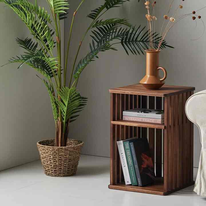 四角 Grid ウッド サイドテーブル 2段［3種］