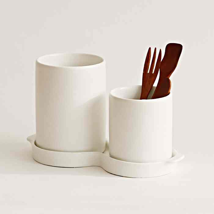 リリーブ 水切りセラミック箸立て 高さ違い2口タイプ［2色］