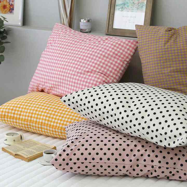 カラフルな純綿 枕カバー ドットパターン［2色・2サイズ］