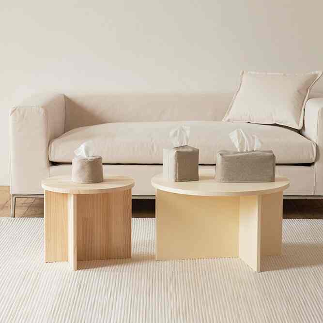 クロス ウッド ラウンド モダン サイドテーブル［2サイズ］