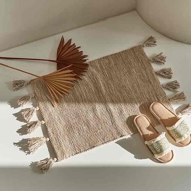 ハンドメイド コットン タッセル キッチンマット