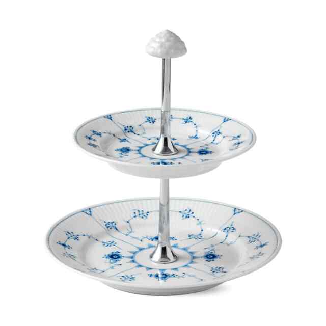 ブルーフルーテッド プレイン デザートスタンド 2段