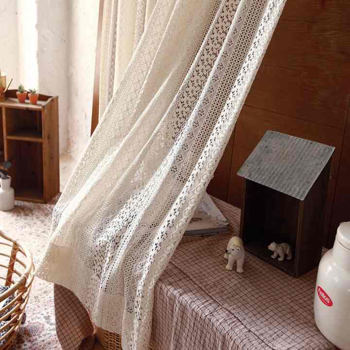 レトロ ヴィンテージ かぎ編み風 レースカーテン［2色・3サイズ］
