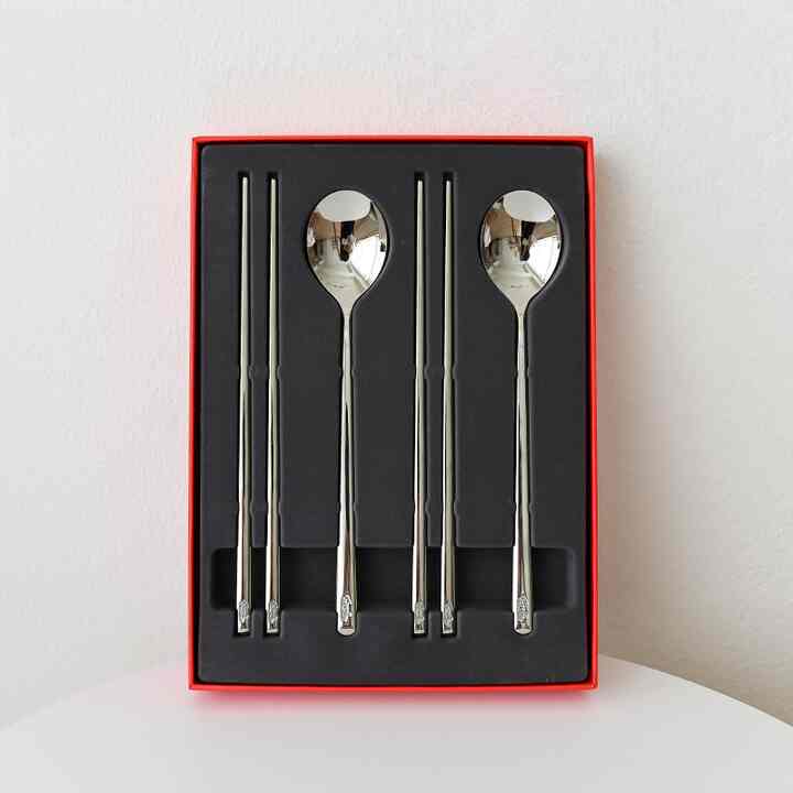 ステンレス18-10 2人 モダン スプーン・箸セット 4個