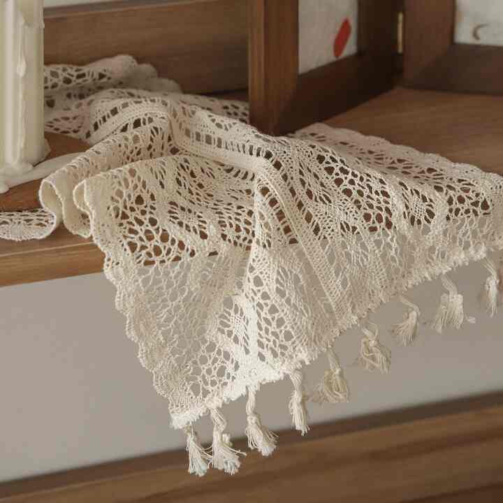 刺繍ミニテーブルランナー レース 手編み アイボリー