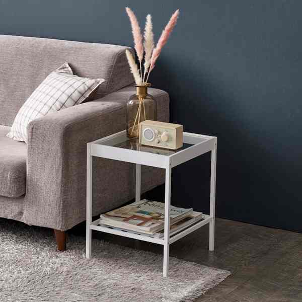2-Tier Side Table with Tempered Glass Top