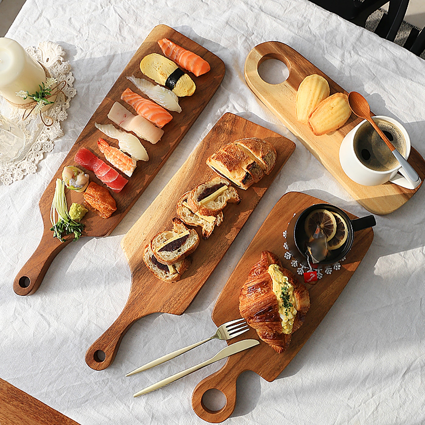 오늘의집 아카시아 플레이팅 손잡이 나무 도마 (4size)