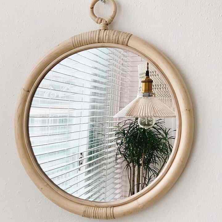 ラタン 円形 壁掛けミラー