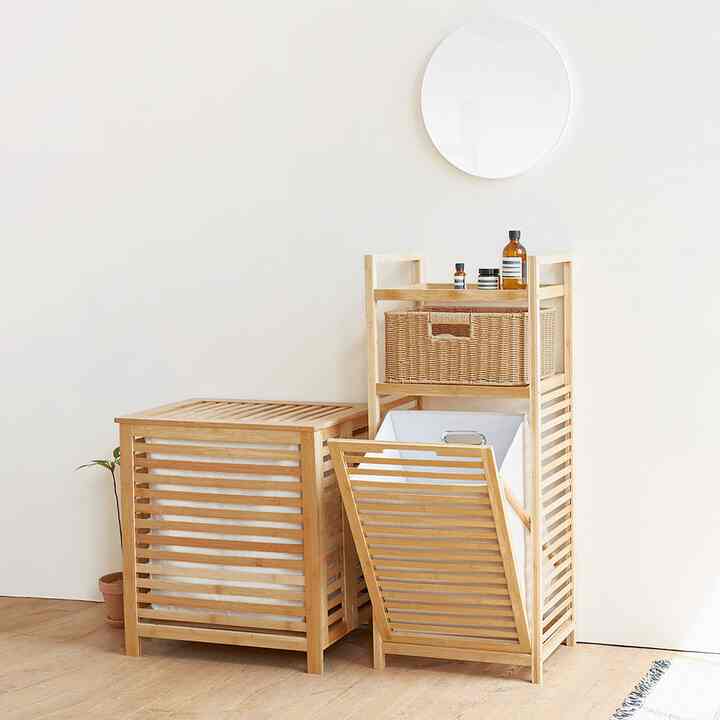 バンブー収納棚 ランドリー バスケット付き