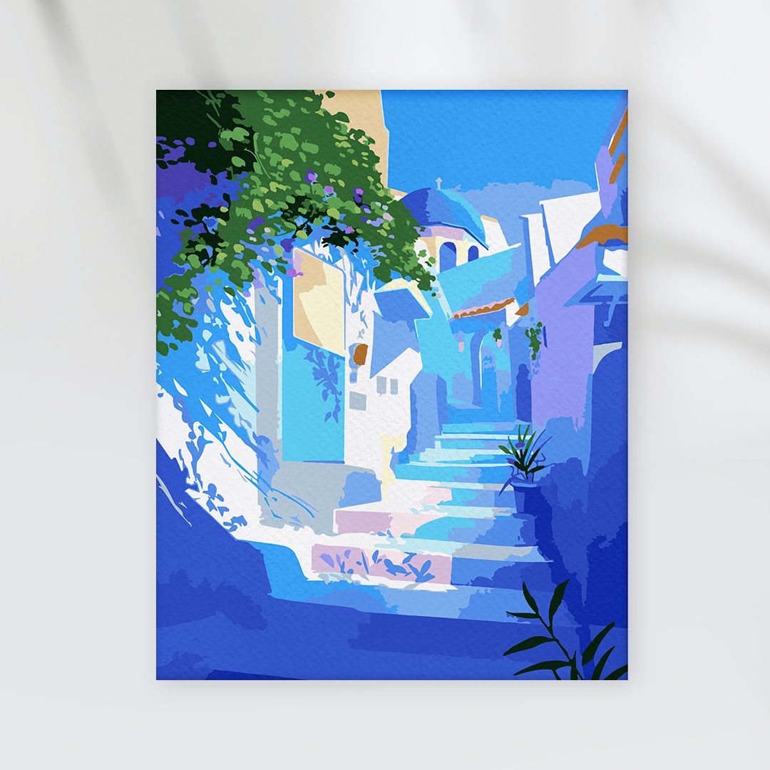 유라(yura) DIY 명화/유화그리기 세트 (산토리니 골목길) 물감두배 10종붓세트 (40X50)