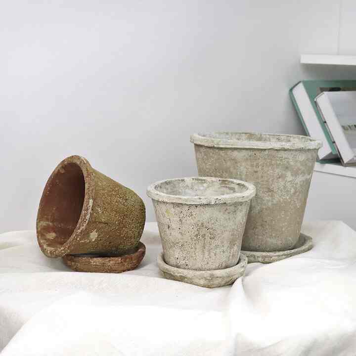 ヴィンテージ風テラコッタ鉢 受け皿付き［2色・3サイズ］