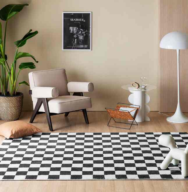 長毛 チェッカーボード柄 オールシーズンラグ［5色・3サイズ］