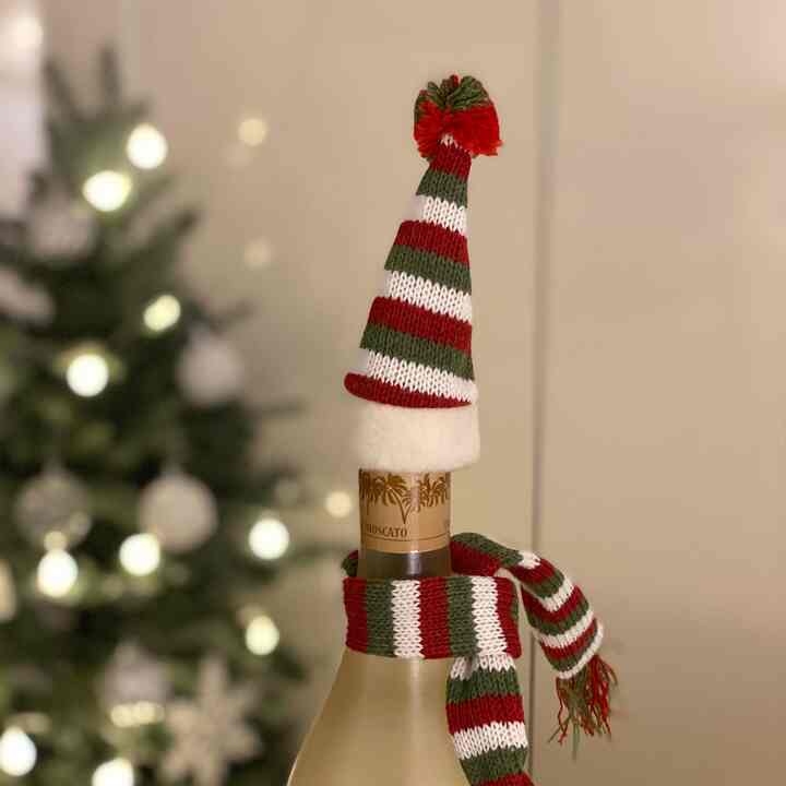 クリスマス帽子マフラー ワインボトルカバーセット