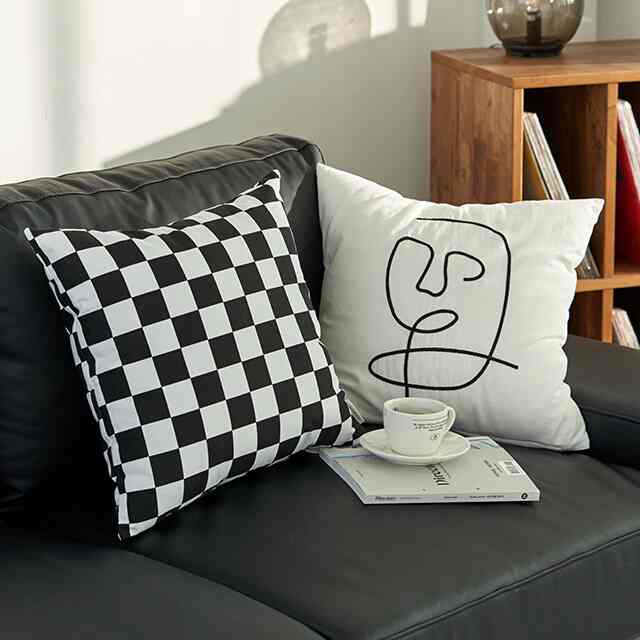 ブラック ミッドセンチュリー クッションカバー Black Checker 45x45cm