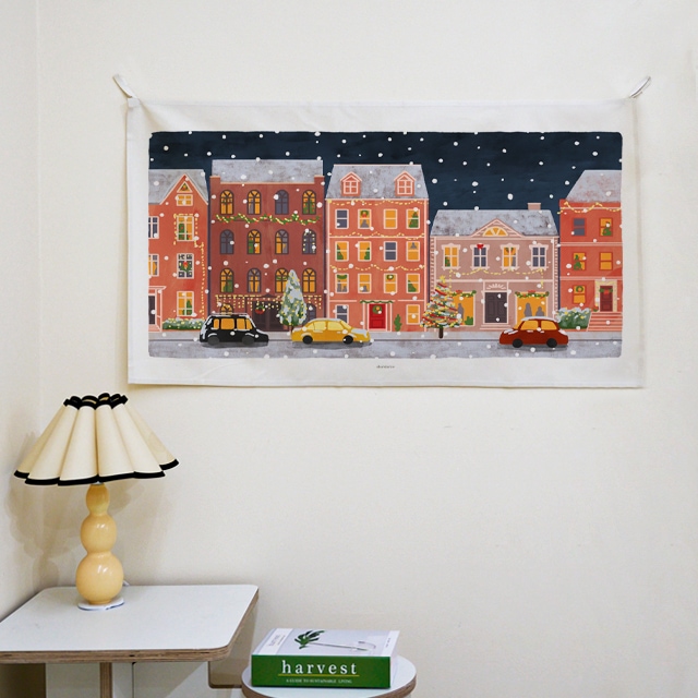 어번던스 winter night 크리스마스 와이드 패브릭포스터 가로 창문 가리개커튼 2size