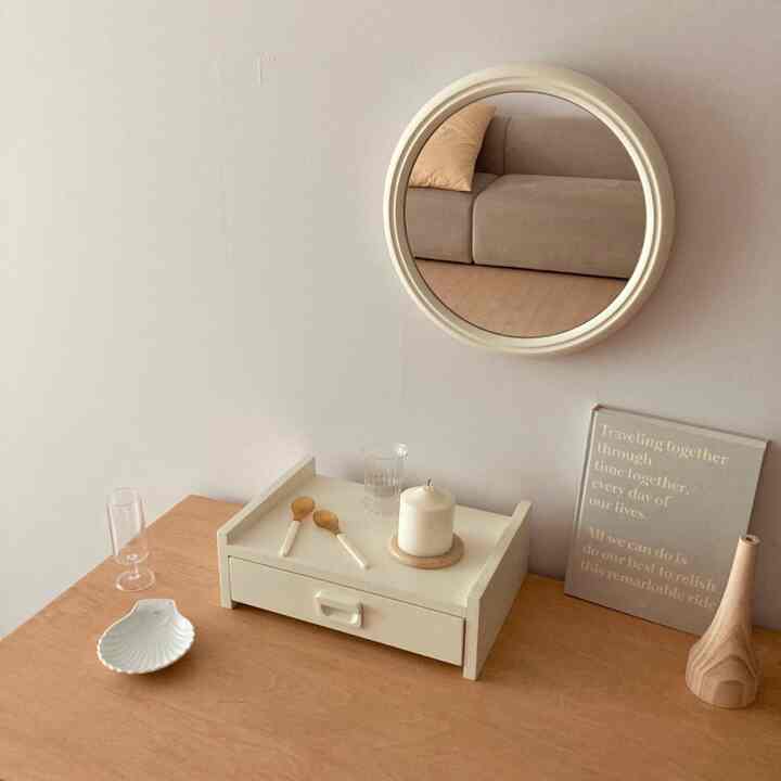 レトロ ウッド ラウンド ミラー