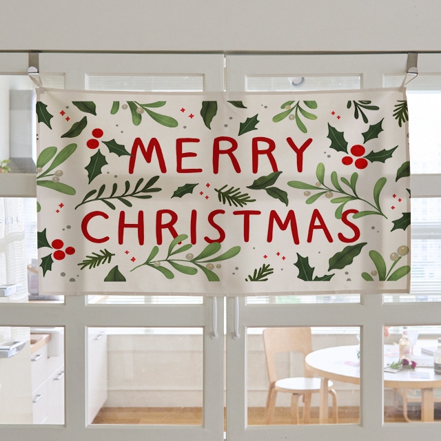 어번던스 merry christmaS 크리스마스 와이드 패브릭 포스터 가로 가리개 커튼