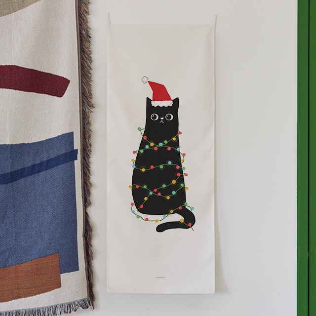 어번던스 christmas cat_크리스마스 세로형 패브릭 포스터 /바란스커튼(2size)