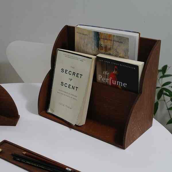 ハーフムーンシェルフシリーズ02 ウッドデスクマガジンラック 2段［2色］