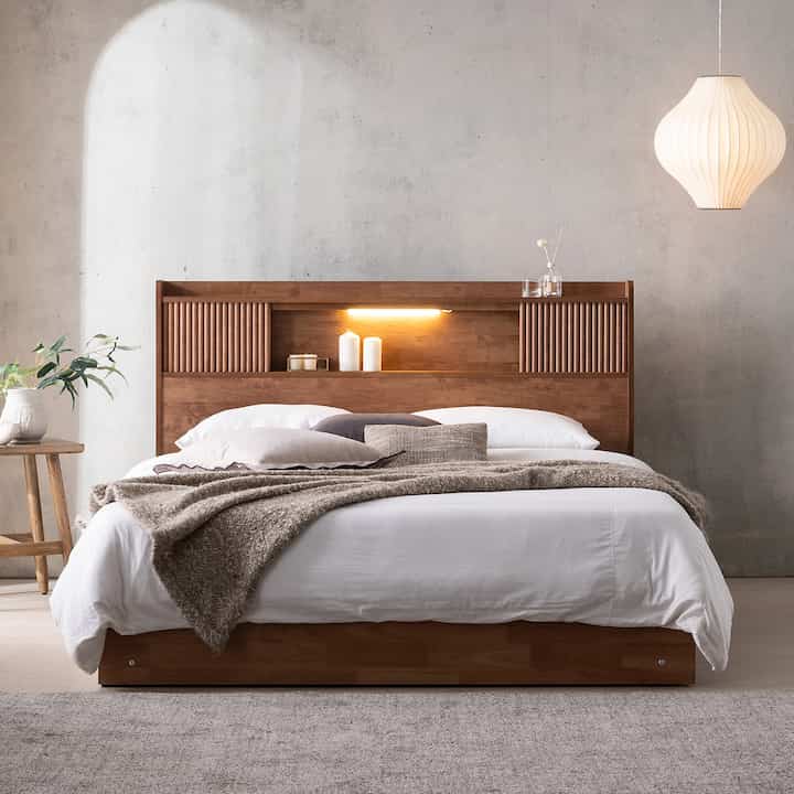 Antibes テンバボード ウッド 収納付きベッドフレーム［2色・3種・5サイズ］