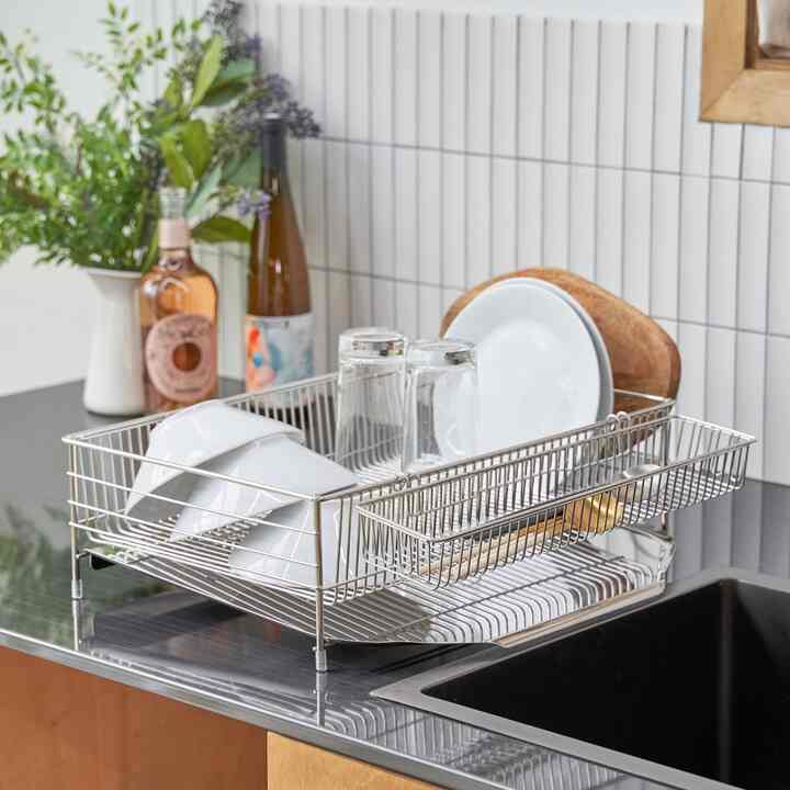 Twosome 水切りラック 1段フルセット（カトラリーホルダー＋まな板／ふきん掛け＋水受け）