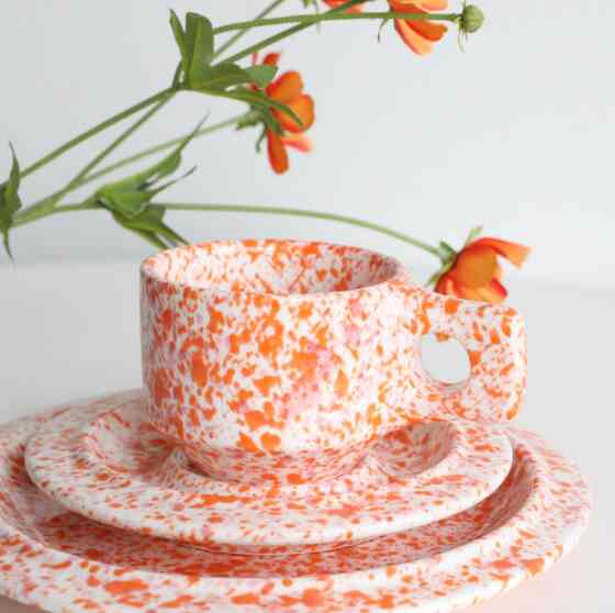 Splash Line Flat カップ＆ソーサー セット Orange Pink