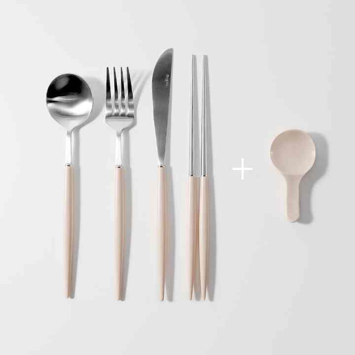 エッフェ・ビジュー ディナーカトラリー4種＆箸置き1個セット［15色］