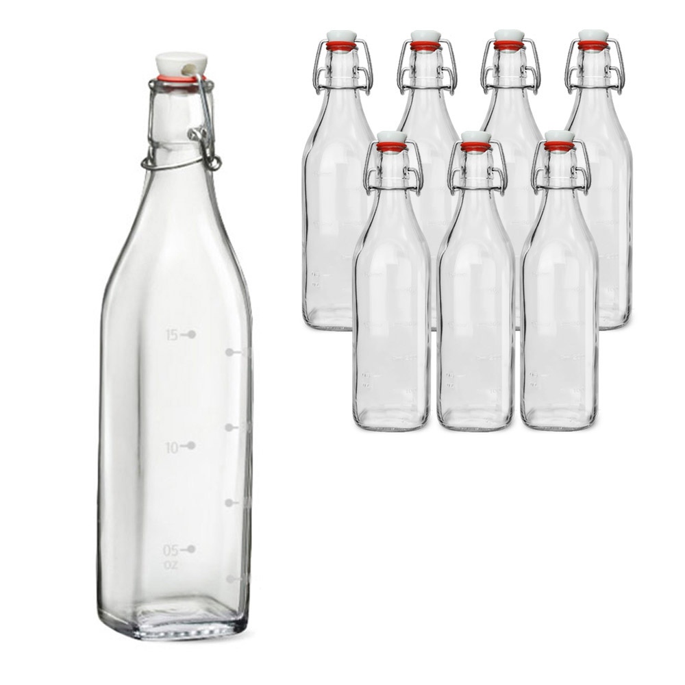 MIR 유리병 국산스윙병 500ml 눈금 사각 (8개입)