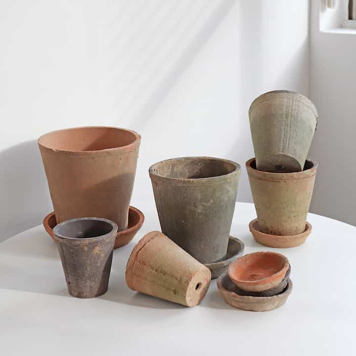 モスカップポット ヴィンテージテラコッタ鉢 受け皿付き［2色・4サイズ］