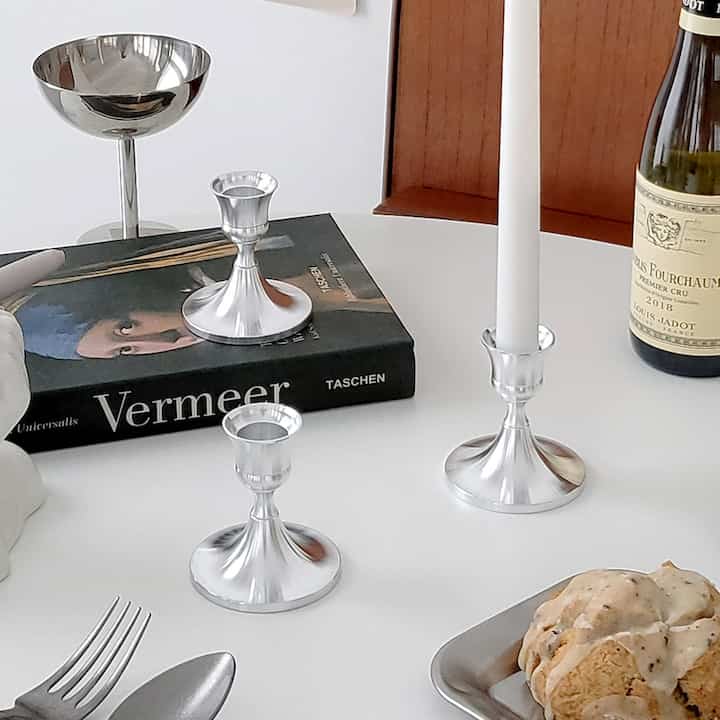 グロッシー シルバー キャンドルホルダー 1口