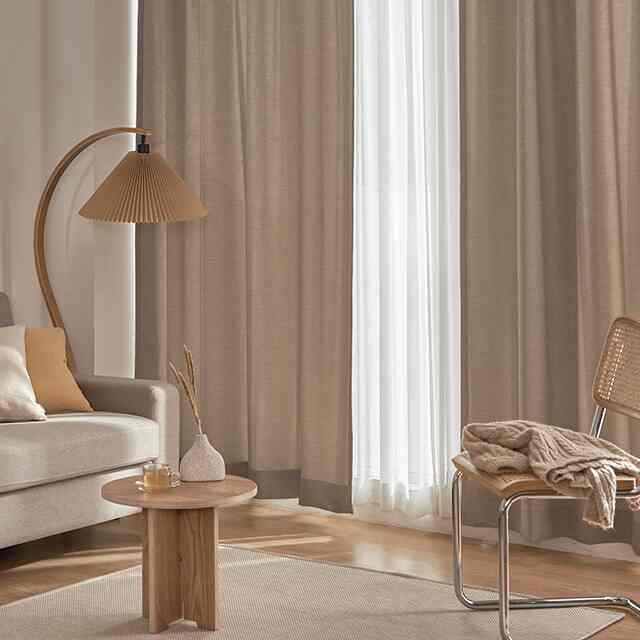 ナチュラルベージュリネンスタイル遮光カーテンx2枚