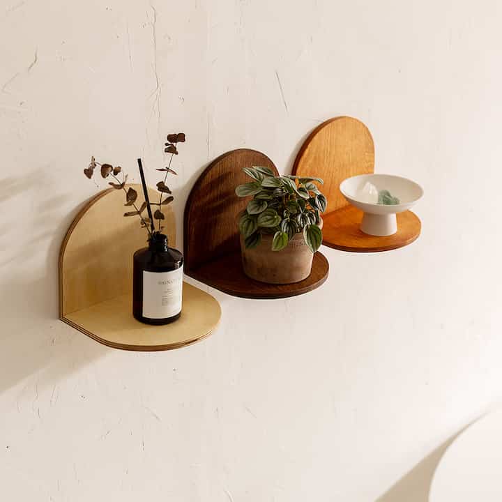 アーチ型 ウッドスリムミニ壁掛けシェルフ［3色］