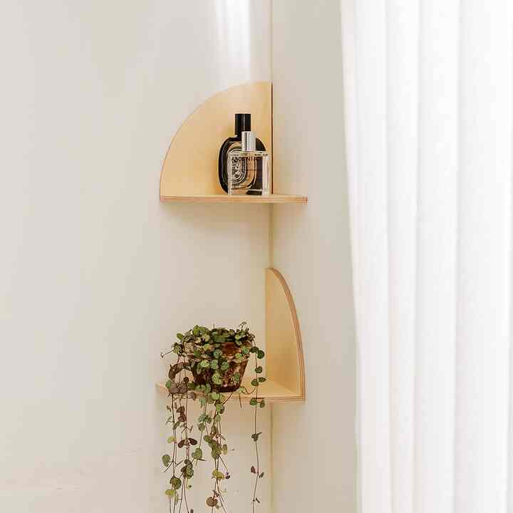 アーチ型 木製コーナー壁掛けシェルフ