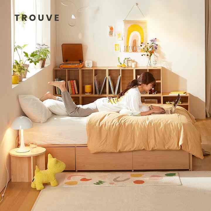 Nuno ヘッドボードなし 収納付きベッドフレーム［3色・2サイズ］