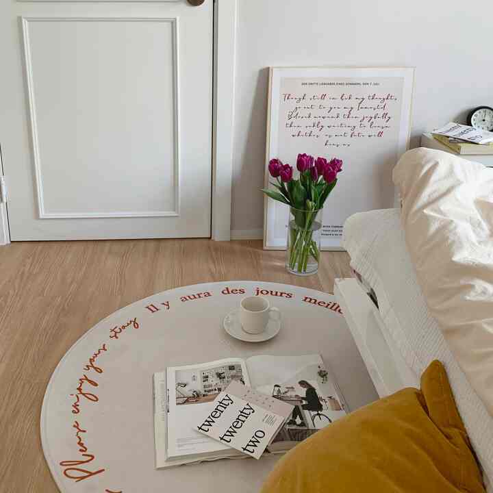 円型ラグ レタリング アイボリー×オレンジ