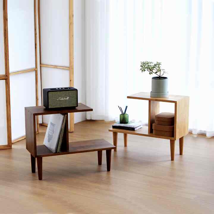 Low C-Shape Wood Vinyl Side Table