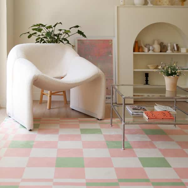 Green-pink Checkerboard Rug