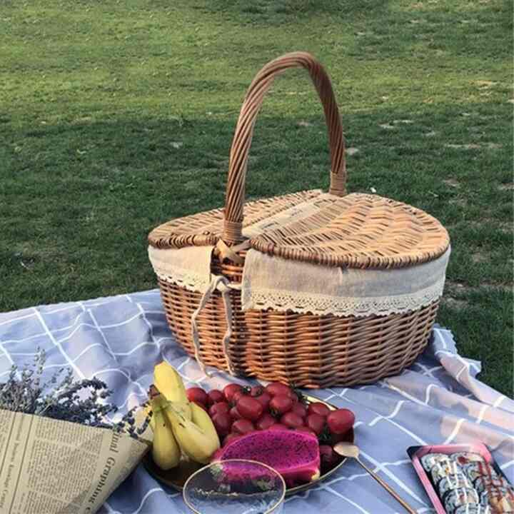ラタン ピクニック バスケット 大