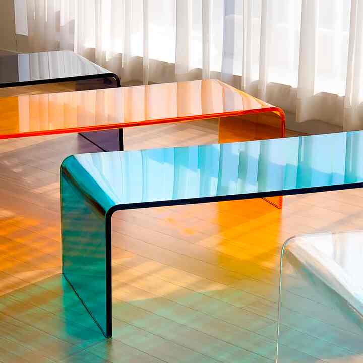 モジュール ラウンド アクリル クリア ローテーブル［4色］