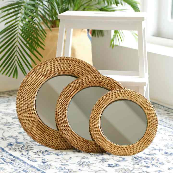  ラタンラウンドミラー 壁掛け 丸型ミラー（中26cm)