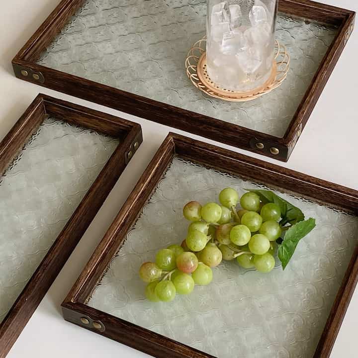 アンティーク ウッド グラス 四角トレイ［3種］