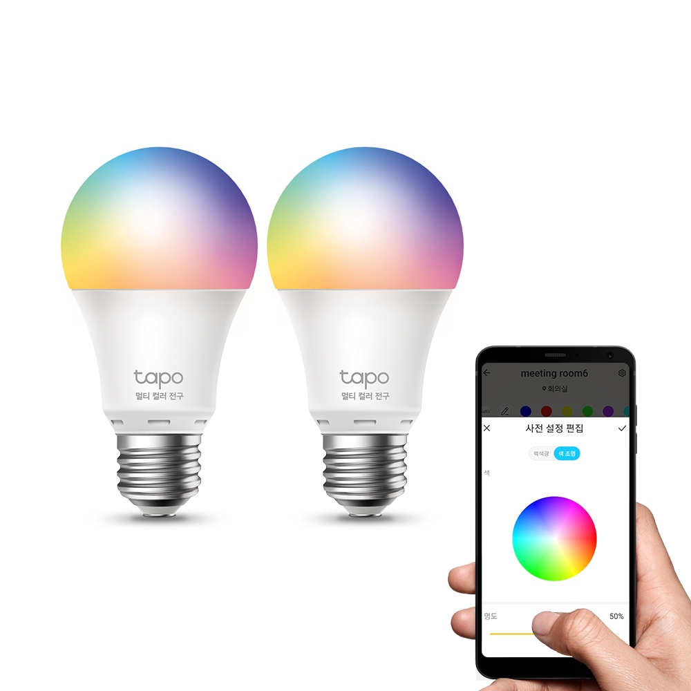 티피링크 Tapo L530E 2팩 스마트 멀티 컬러 전구 IoT LED 조명