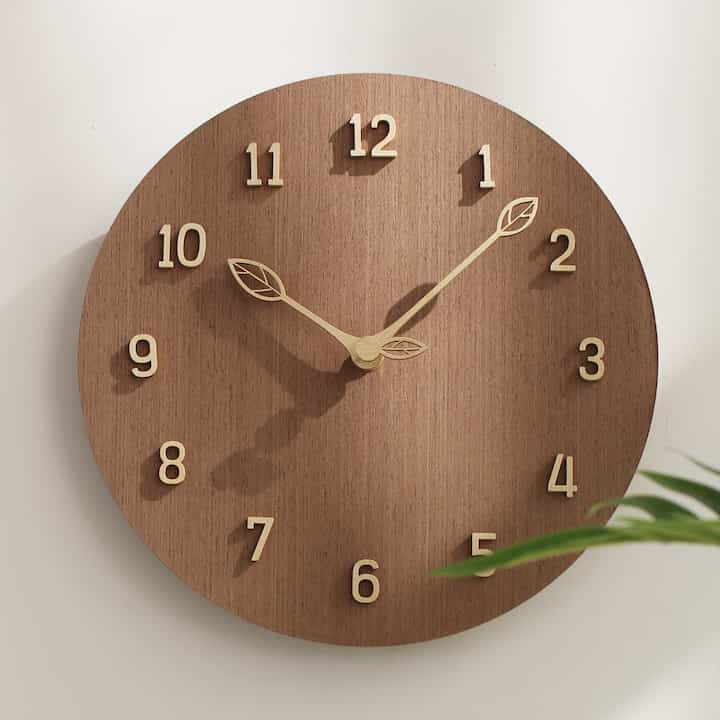 Wood Nature Leaf Wall Clock