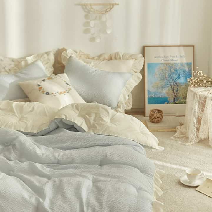 バンブー フリル シアーサッカー薄綿入布団［4色・2サイズ］