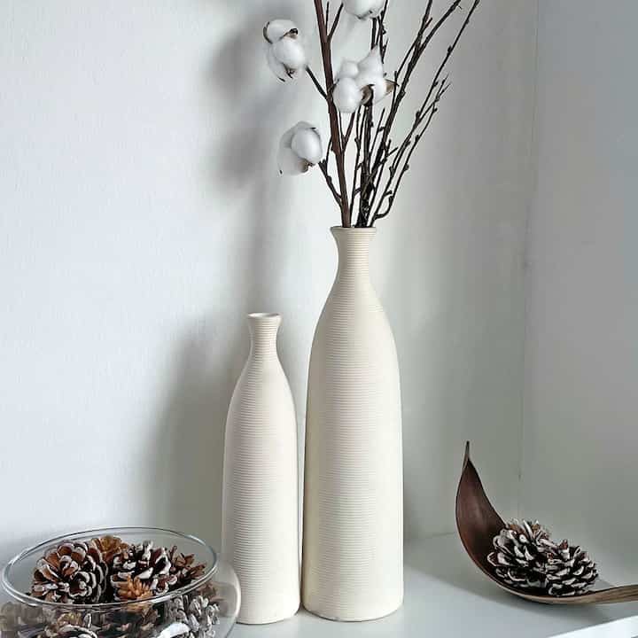 ホワイト 無光 セラミック フラワーベース［2サイズ］