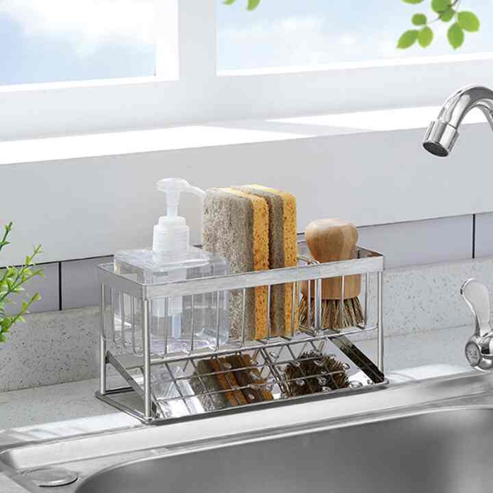 オールステンレス304製 水切り付き スポンジホルダー