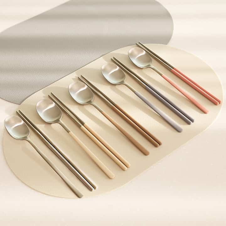 Matte Stainless Steel Spoon & Chopsticks Set of 4
