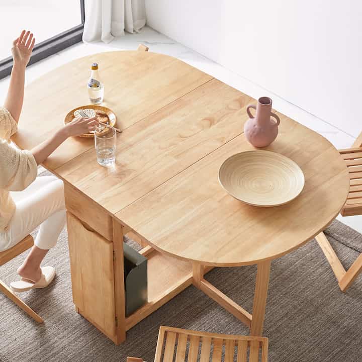 Of you ラウンド 折りたたみ式 伸長型 4人用ダイニングテーブル 1400